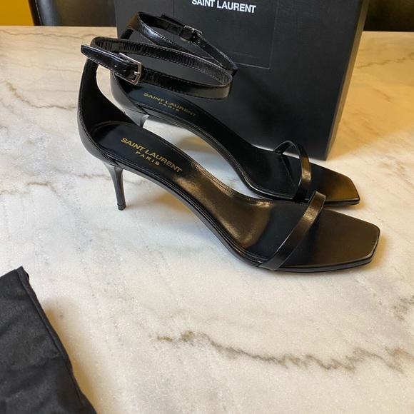 YSL Saint Laurent Black Strappy Stiletto Heels Womens Shoes 40.5 / 10 US NWT - Picture 4 of 13